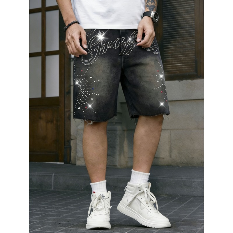 Shorts Denim Frayed - 미국 스트릿웨어 남성용 논스트레치 데님 반바지