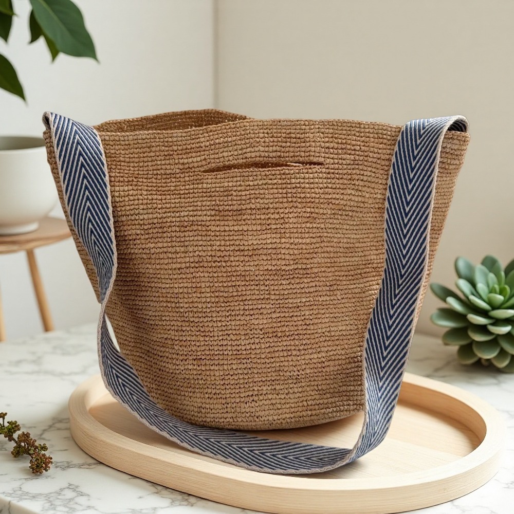 Crochet Bag Raffia - 새로운 라피아 레인보우 버킷백 컬럼 크로셰