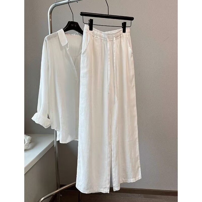 Linen Pant Wide - 한국 화이트 코튼 린넨 와이드 레그