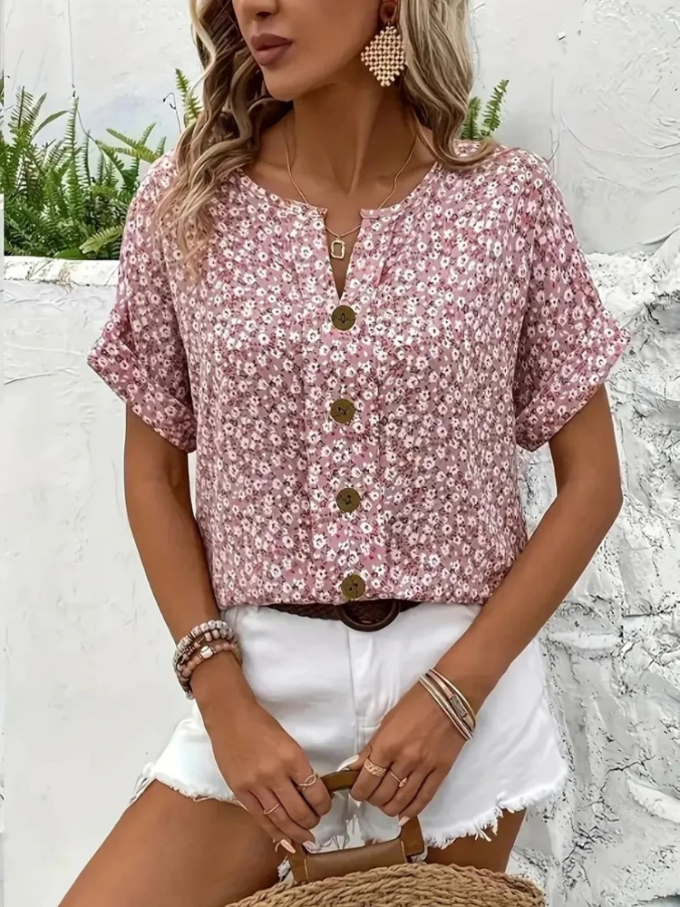 Romper Floral Print - 플러스 사이즈 여성 셔츠 2025 봄
