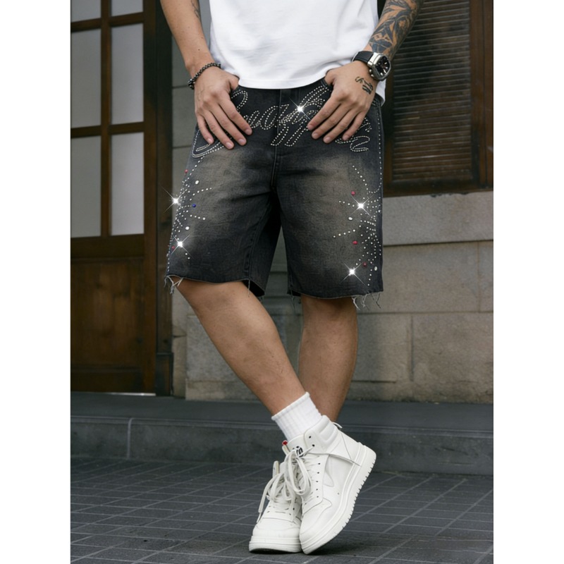 미국 스트릿웨어 남성용 논스트레치 데님 반바지 라인스톤 - Shorts Denim Frayed 리뷰 및 가격
