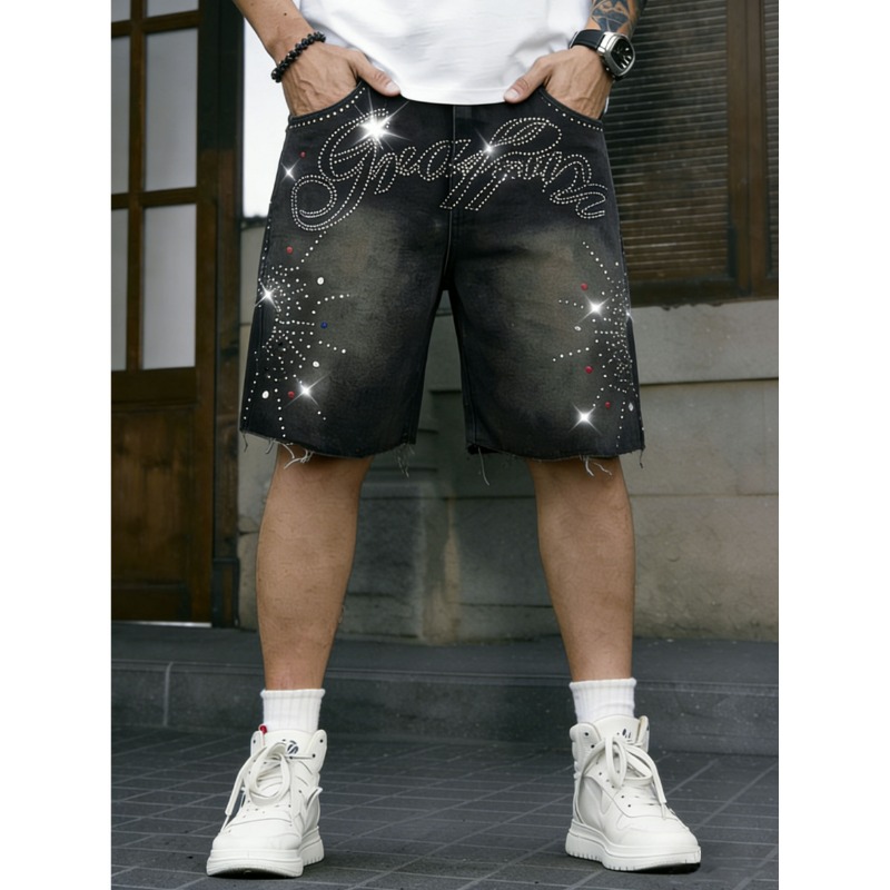 미국 스트릿웨어 남성용 논스트레치 데님 반바지 라인스톤 - Shorts Denim Frayed 리뷰 및 가격