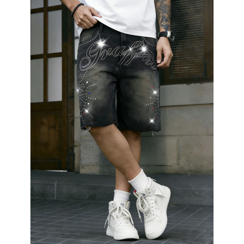 미국 스트릿웨어 남성용 논스트레치 데님 반바지 라인스톤 - Shorts Denim Frayed 리뷰 및 가격