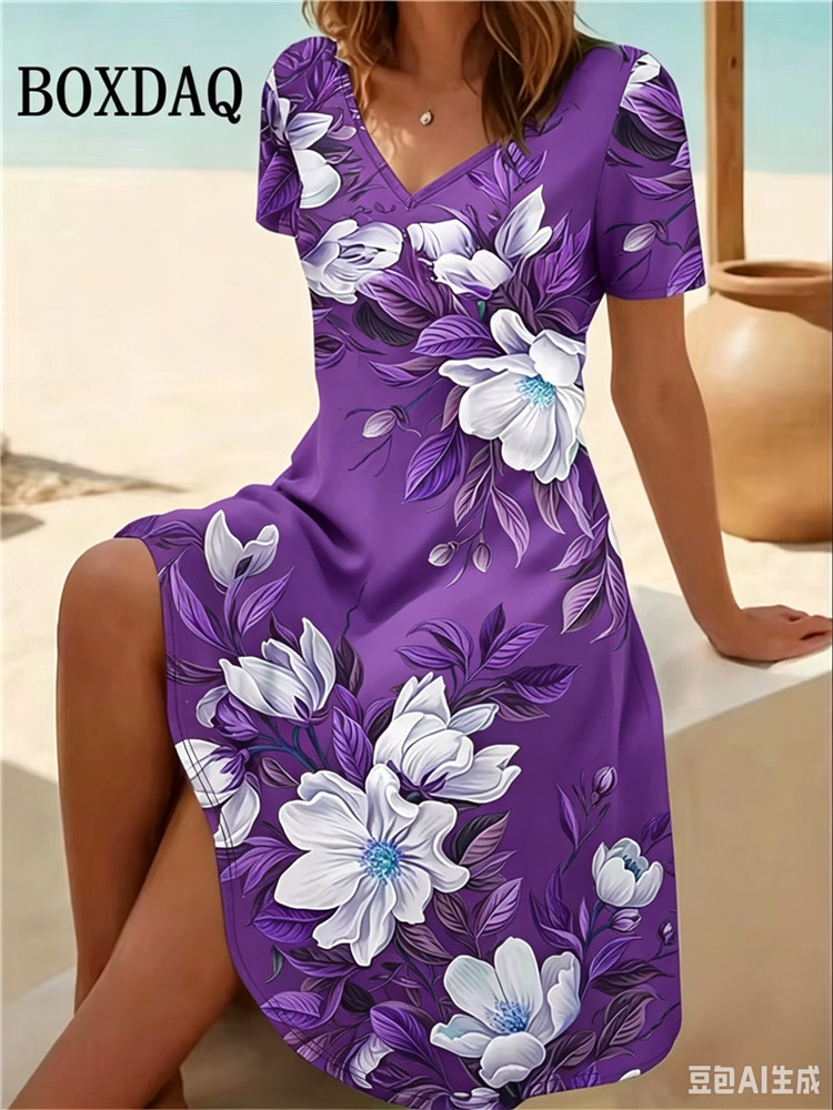6XL 플러스 사이즈 여성 드레스 여름 해변 캐주얼 A - Romper Floral Print 리뷰 및 가격