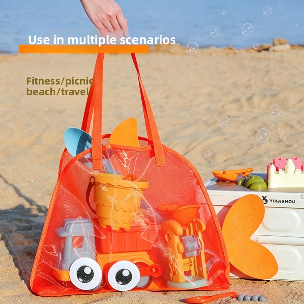 어린이용 메쉬 비치백, 화려한 만화 상어 동물 모양,  - Tote Bag Beach 리뷰 및 가격
