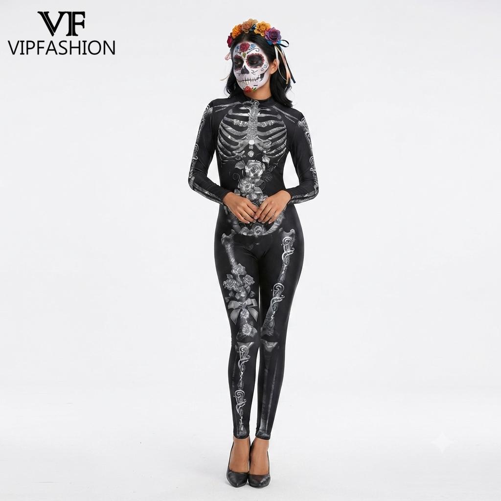 VIP 패션 여성 할로윈 죽은 자의 날 의상 골드 스켈 - Romper Floral Print 리뷰 및 가격