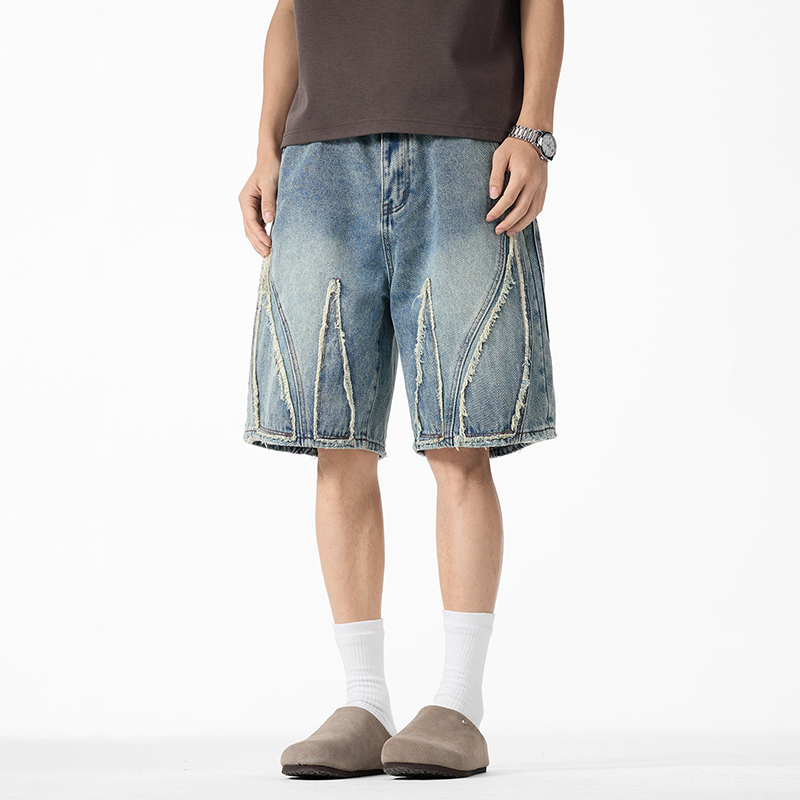 남성용 배기 데님 반바지, 로우 엣지 프레이드 심 패치 - Shorts Denim Frayed 리뷰 및 가격